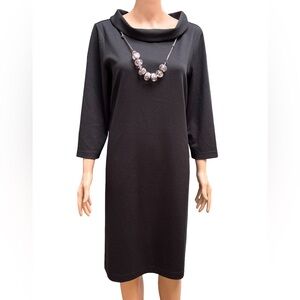 Black Cowl Neck 3/4 Sleeve Dress Medium Talbots